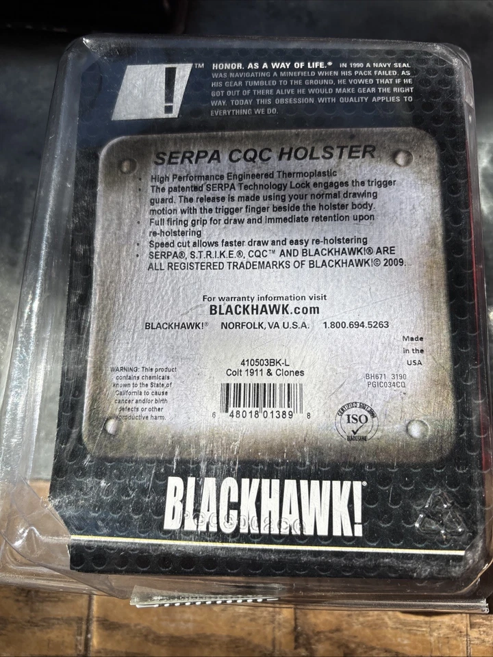 Blackhawk CQC Carbon Fiber Holster Matte Finish Colt 1911 Black Left 410503BK-L - Image 2 of 3