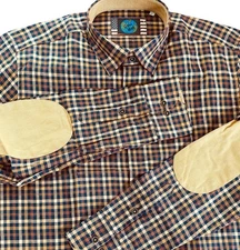 LUCHIANO VISCONTI Global Mint Men's L Gold Plaid Cotton Shirt Elbow Patches NWT
