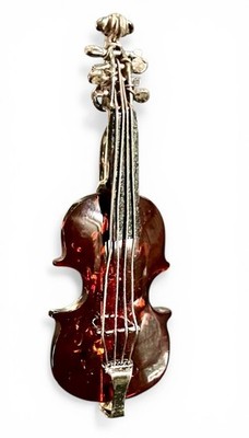 Vtg Amber 925 Sterling Silver Brooch Violin Viola Cello Bass Music Musician Pin