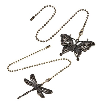 Antique Bronze Dragonflies and Butterfly Ceiling Fan Pull Chain Extension Set