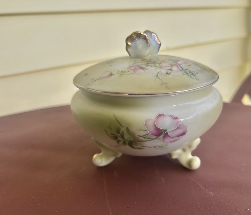 Antique Vintage Nippon Hand Painted Pink Dogwood Powder Dresser Vanity Jar