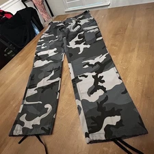 Mil-Tec Cargo Pants Mens Medium Urban Camo Button Fly Adjustable Waist Tactical