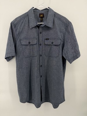 NEW Lee 101 Dark Denim Shirt Men L Short Sleeve Workwear Button Cotton Rugged