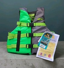 Fluid Aquatics PFD III Youth 50/ 90 Lbs Life Vest Charcoal/ Green USCG Approved 