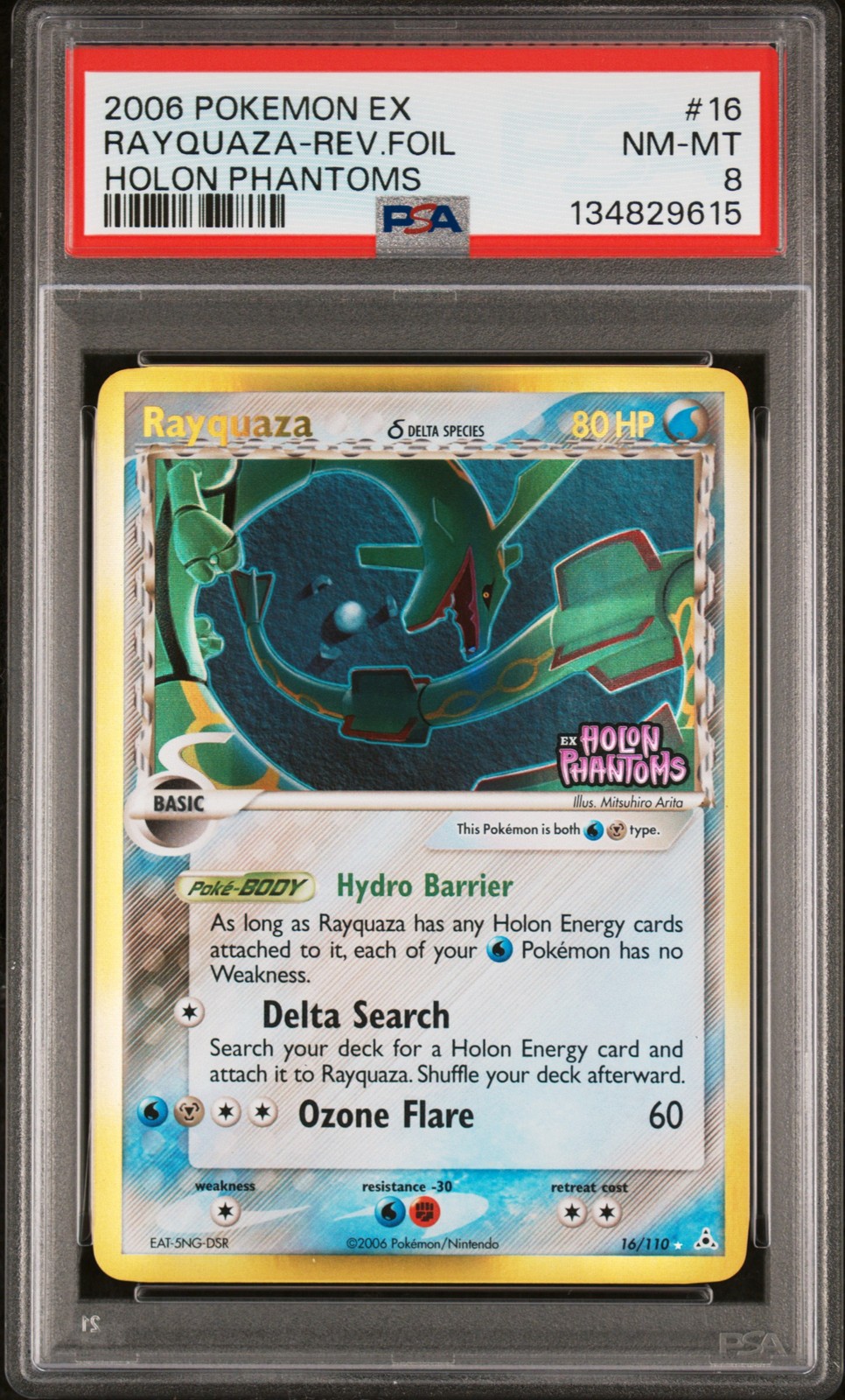 2006 POKEMON EX HOLON PHANTOMS #16 RAYQUAZA-REVERSE FOIL PSA 8