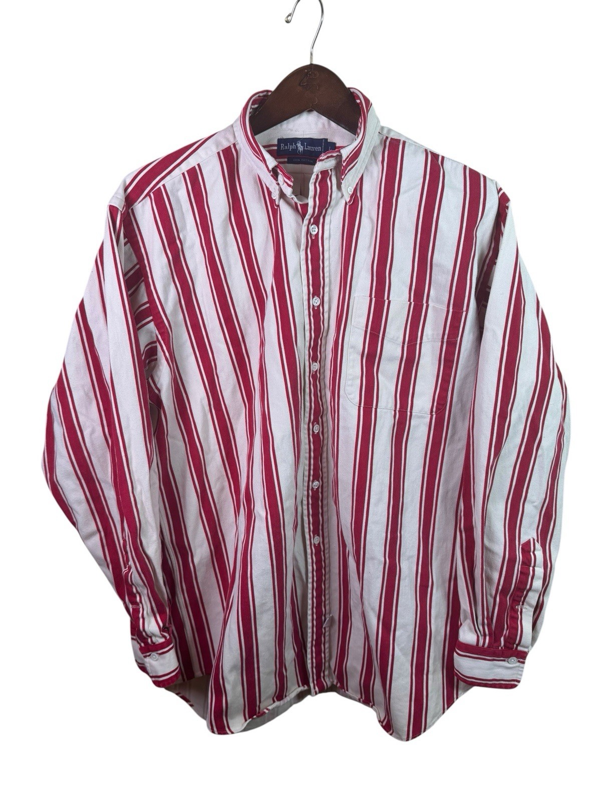 Vintage Polo Ralph Lauren Shirt Mens L Long Sleeve Button Striped Heavy Cotton