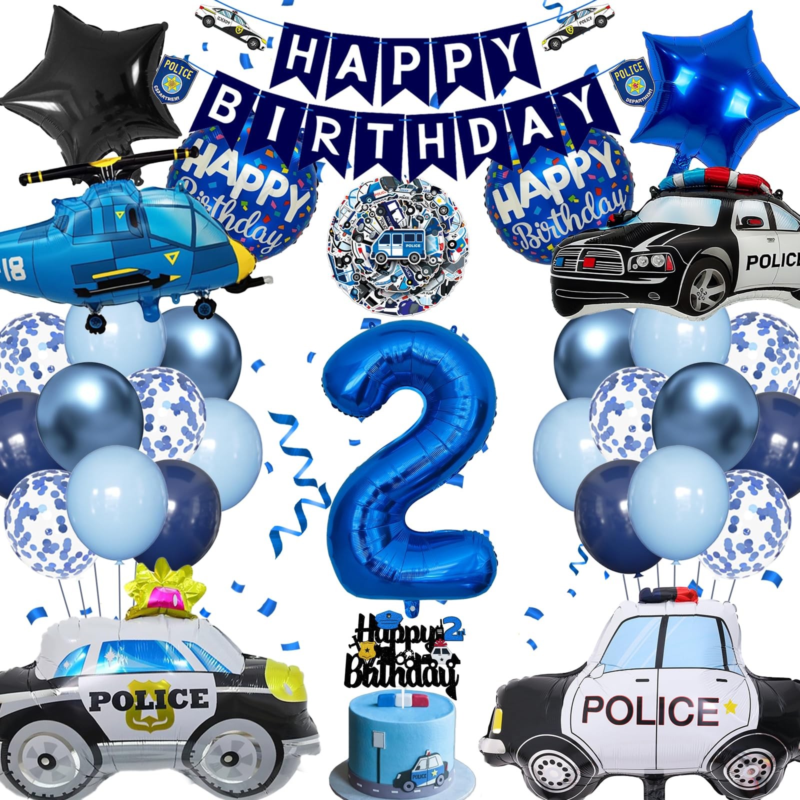 Décoration Anniversaire Police 2 Ans Kit Bleu Garçon et Fille