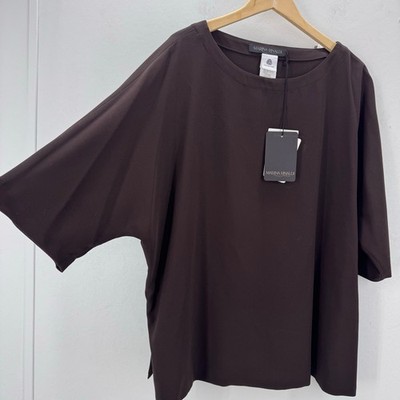NWT Marina Rinaldi Facilita Pure Wool Blouse Plus size 20 Brown Neutral Modest