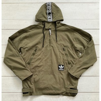 Adidas Originals Mens Ripstop Half Zip Anorak Jacket Olive Green Large Trefoil
