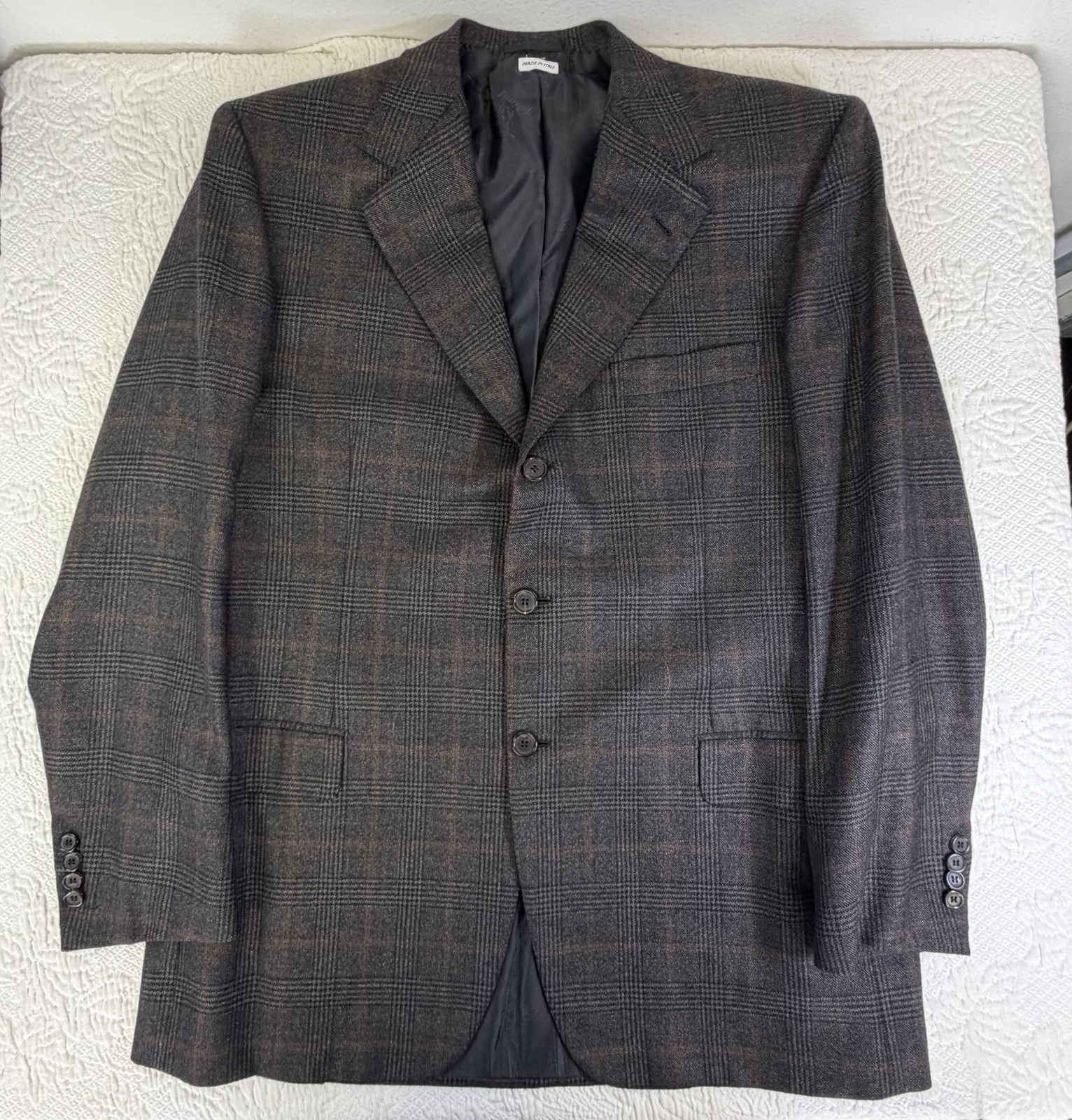Brioni Pure Cashmere Windowpane Blazer Jacket Brown Mens Sz 44 R Bergdorf