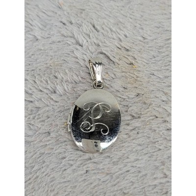 Vintage Silver Tone Oval Locket Pendant Engraved Initial L Monogram Keepsake