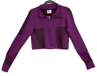 Boohoo Womens Sz L Crop Top 1/2 Zip Long Sleeves Purple And Black NWT