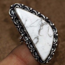 925 Silver Plated Howlite Ethnic Ring Handmade Gemstone Jewelry Size US 7 JW