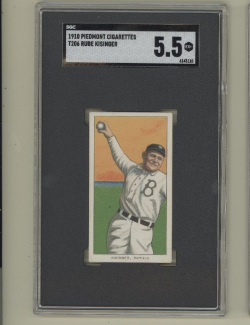 1909 T206 Rube Kisinger Buffalo Bisons Piedmont Back SGC 5.5