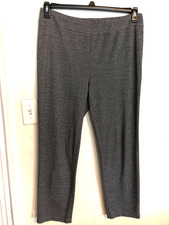 Chicos Womens Pants 2 L 12 Black White Pull On Stretch Herrigbone Casual Office