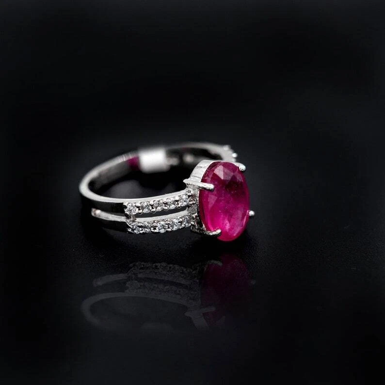 Natural Ruby and White Topaz 925 Sterling Silver Ring Statement Women Ring Q522 - Image 3 of 4
