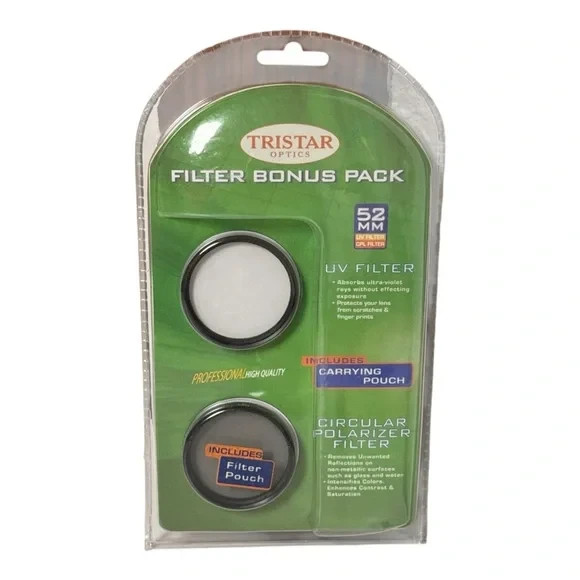 Two Tristar Optics Filter Bonus Pack 52mm (UV Filter, Polarizer Filter, Pouch)