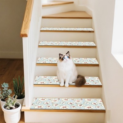 Bird Wreath Pattern Stair Anti-Slip Mats, Long Strip Rugs, Stair Anti-Slip Mat