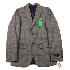 Tommy Hilfiger Pattern Sport Coat Mens 36R Grey Brown Plaid Modern-Fit 295 NEW