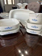 Vintage Corning Ware Blue Cornflower 11pc Set Roaster, Casserole, Sauce, Lids