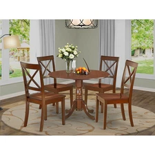 East West Furniture Modern Dining Table Set- a Round Wooden Mahogany DLBO5-MAH-W