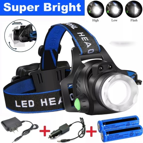 LED Headlamp Rechargeable Zoom Head Torch lamp For Outdoor Camping Flashlight - Picture 15 of 43