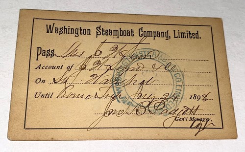 Rare Antique Washington Steamboat Co. Steamer Wakefield Ticket! VA! 1898! Travel - 第 2/7 張圖片