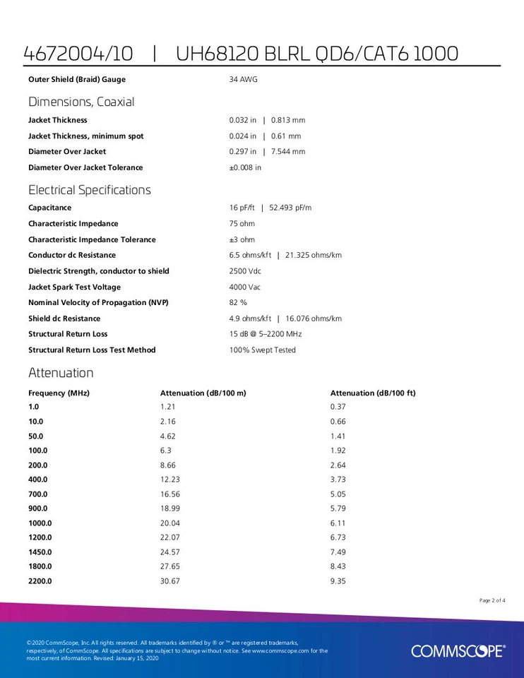 Commscope UH68120 Siamese RG 6, Non-plenum, Quad Shield w/ Twisted Pair  1000 ft - Image 4 of 4