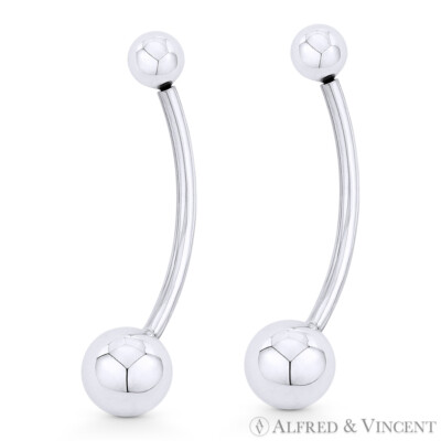 1.7'' Curved Barbell .925 Sterling Silver Drop Earrings w/ 6mm & 10mm Ball Beads