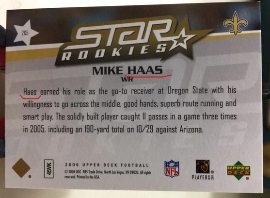 Mike Hass rookie Error misspelled name twice Upper Deck Gold #004/100 numbered  - Image 2 of 4