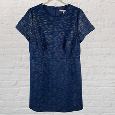 Hutch Anthropologie Womens Size 1X Dress Navy Gold Fit and Flare Cap Sleeve