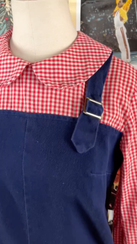 Vintage 60s-70s Pied Piper Blue Red Gingham Long Sleeve Romper Womens Retro - Video 1 of 1