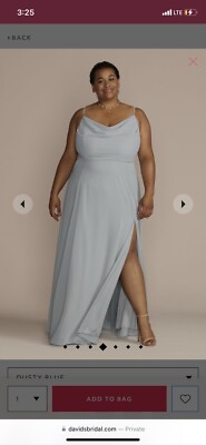 Davids Bridal Mercury Bridesmaid Dress with Slit Desert Cowl Neck Size 18  Grey | eBay