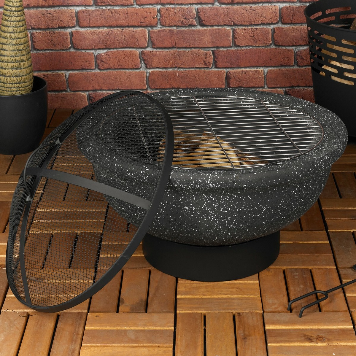 Black Round MGO Fire Pit Bowl Heater BBQ Grill Camping Burner 