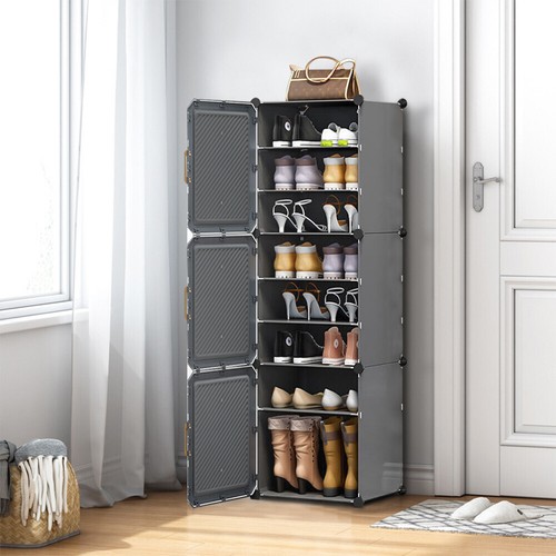 Plastic Shoes Rack With Door Corner Storage Shelf Organiser Box Cabinet Home - Picture 2 of 30