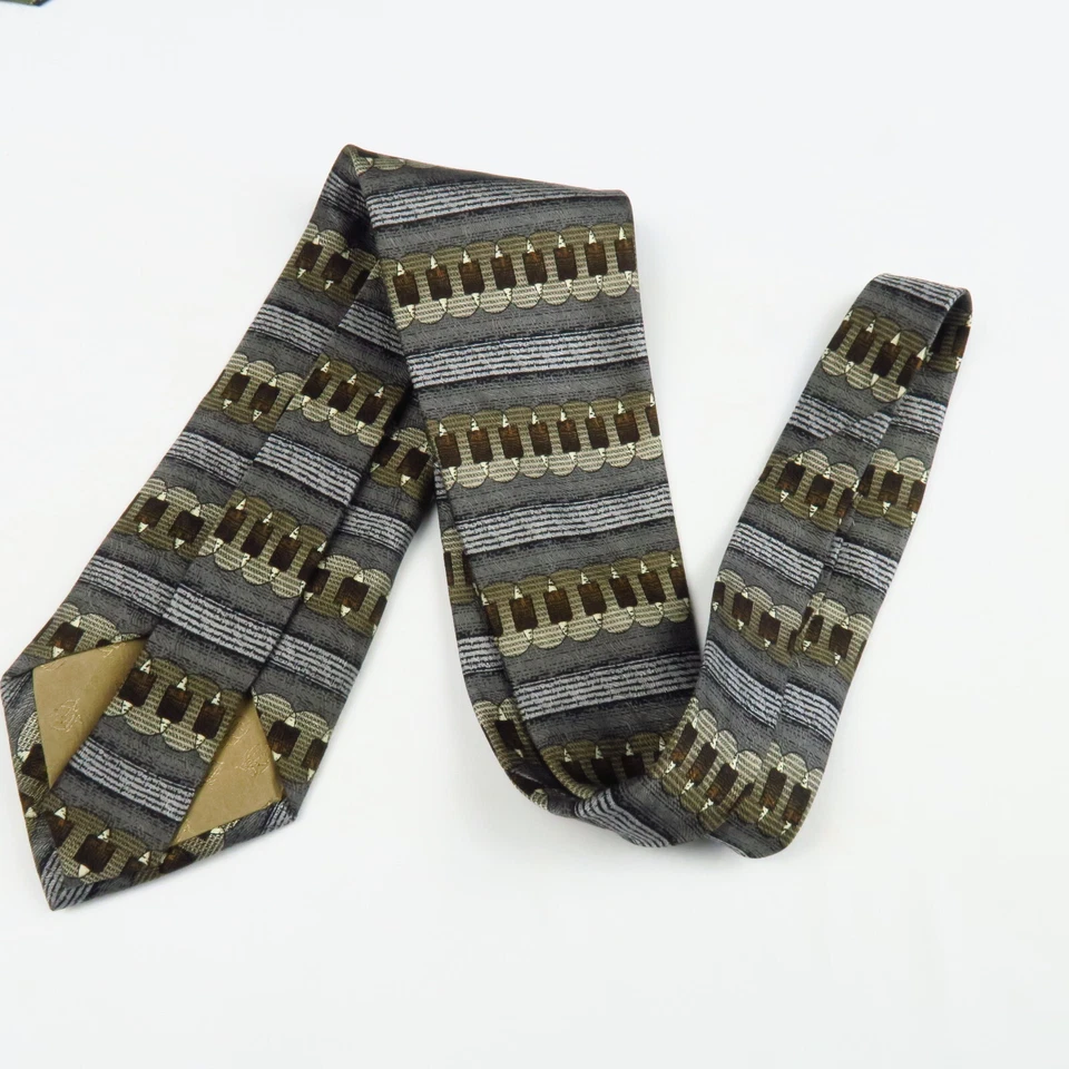 Corbata de seda hecha a mano Johnston & Murphy negra marrón rayas horizontales 59"x3,5" Foto 4 de 4