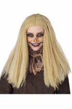 Yellowish Blonde Mix Frizzy Crimped Scarecrow Costume Wig Ghost Witch Hag Farmer