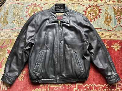 Couture by J. Park, Soft Lamb Leather Bomber Black Jacket Men L 