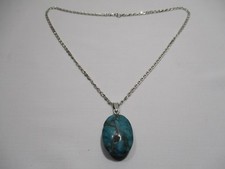PENDENTIF PIERRE TURQUOISE ET CHAINE MAILLE MARINE ARGENT MASSIF POINCON CRABE 
