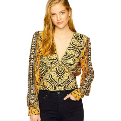 Free People Wild and Free Long Sleeve Bohemian Printed Blouse in Size Small