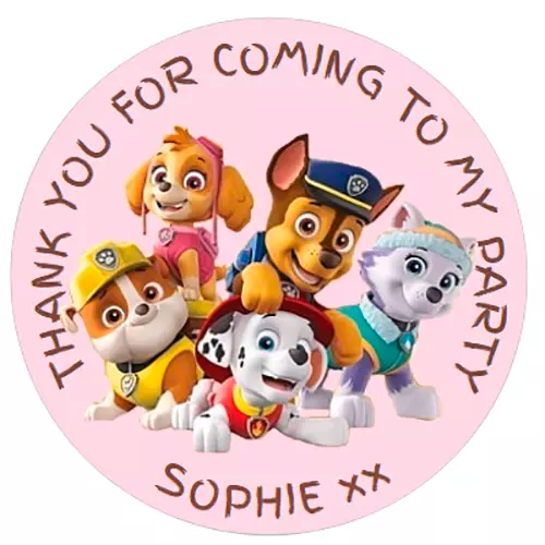 24 LARGE Personalised PAW PATROL INSPIRED Party Bag Stickers 60mm