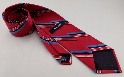 NAUTICA 58L Red & Blue Striped Silk Mens Neck Tie - Made in USA - Picture 5 of 6