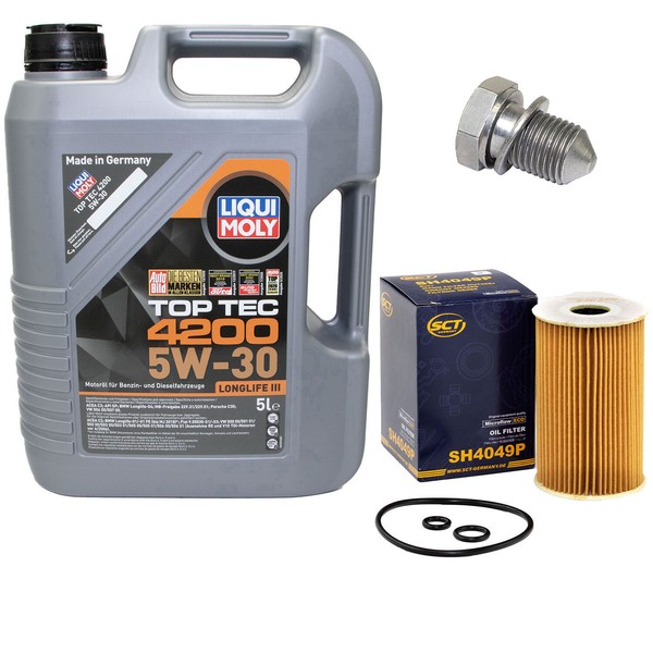 MotoröL Set 5W-30 5 Liter + ÖLfilter SH 4049 P + Schraube FüR Audi Seat Skoda VW-image