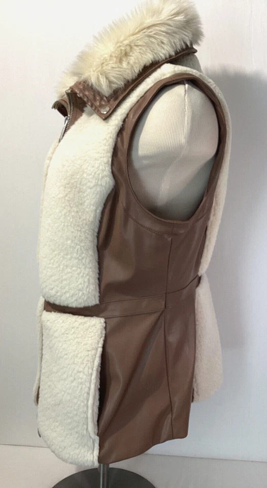 G.I.L.I. Size 12 Women’s Winter Vest  Double Slide Zipper Faux Fur White/ Brown - Image 3 of 4
