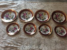 Limoges France Gold Encructed Trim  Red with Floral Design 7 1/2  9 3/4" Plates