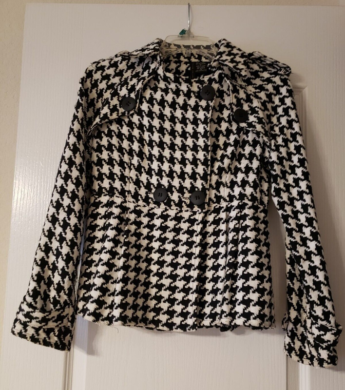 Ladies Super Low Fat Hounds tooth Black & White Pea Coat Great Condition Size S