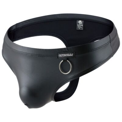 Men's Black Faux Leather Thongs Underpants Sexy T-back G-strings Underwear M-XL