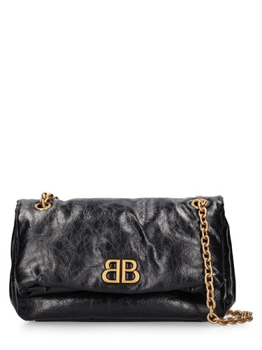 BALENCIAGA Monaco Small $2590 Black Leather Shoulder Bag New & Authentic