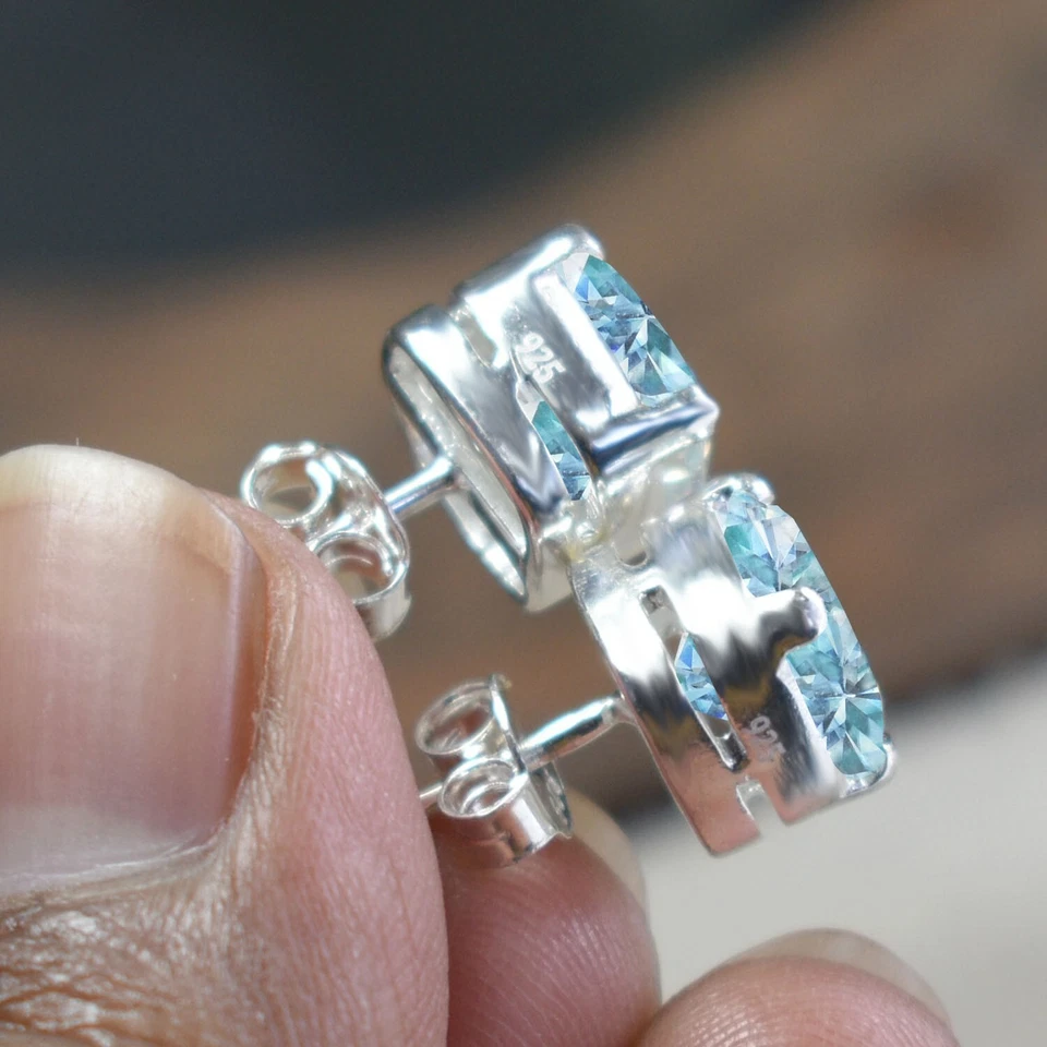 4 Ct Treated Certified Blue Diamond Solitaire Stud Earrings, 925 Sterling Silver - Image 2 of 4