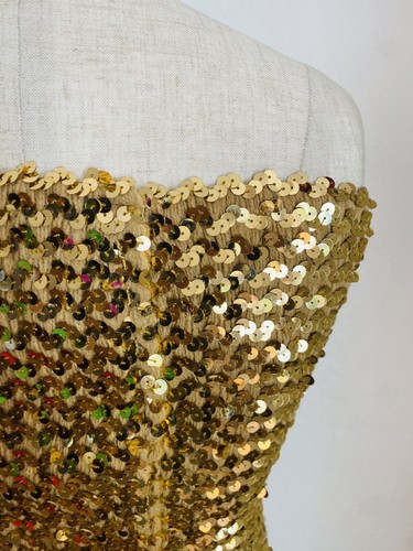 Vintage Gold Pailletten 70er Jahre Disco Festival Rave Tube Top Stretch Gummizug - Bild 5 von 9